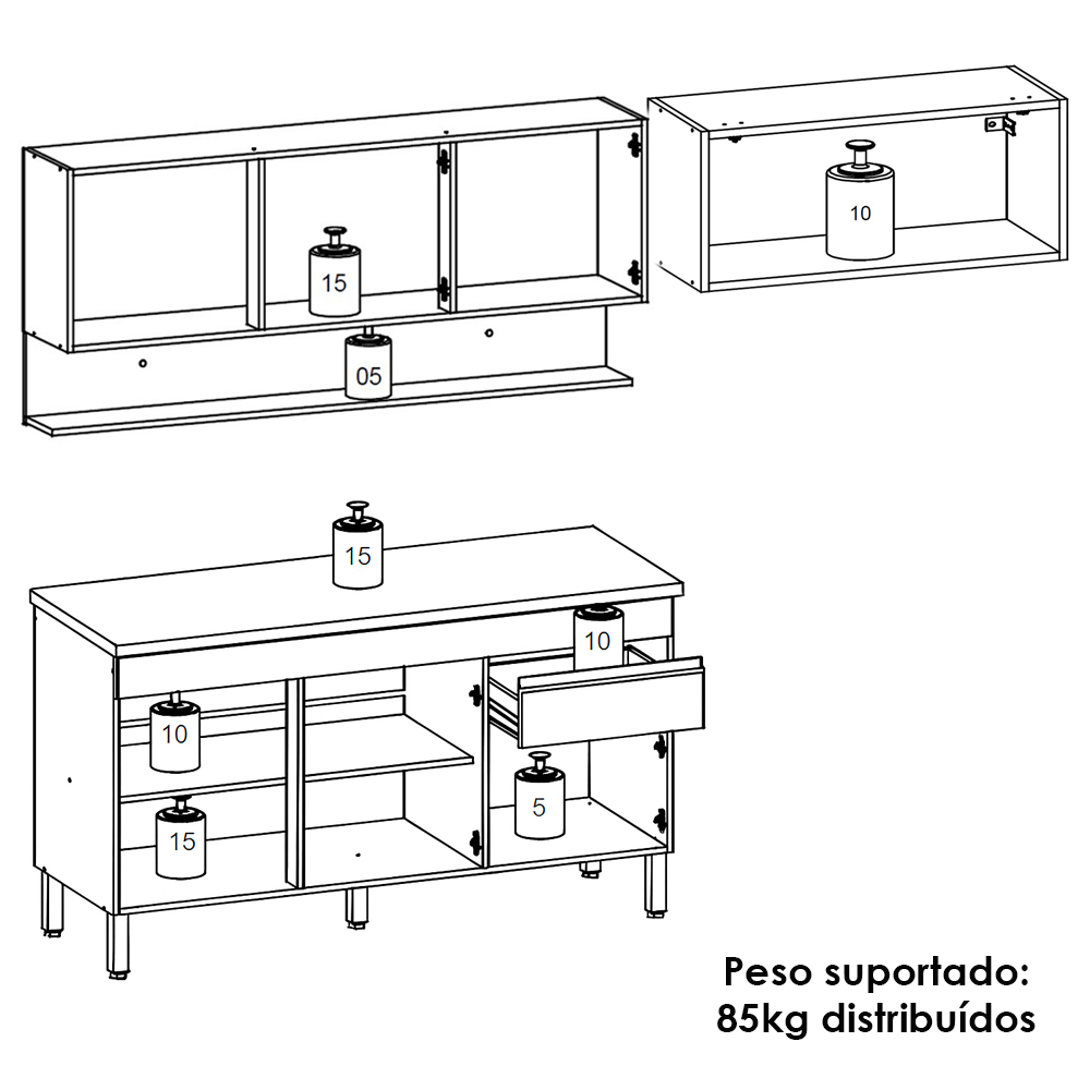 Cozinha Modulada 3 Pecas Com Balcao Tampo Line Supremo Cp Freijo KTP
