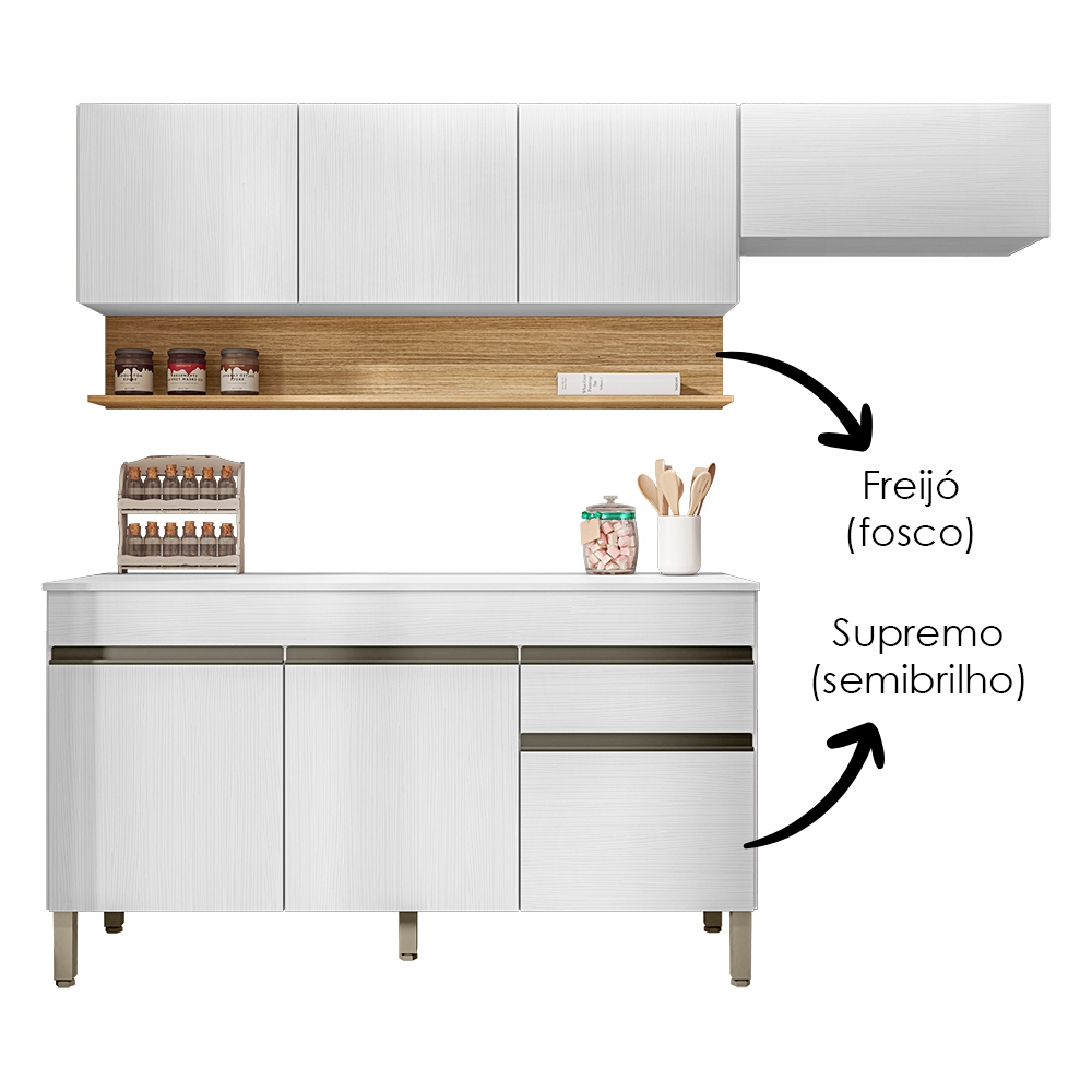 Cozinha Modulada 3 Pecas Com Balcao Tampo Line Supremo Cp Freijo KTP