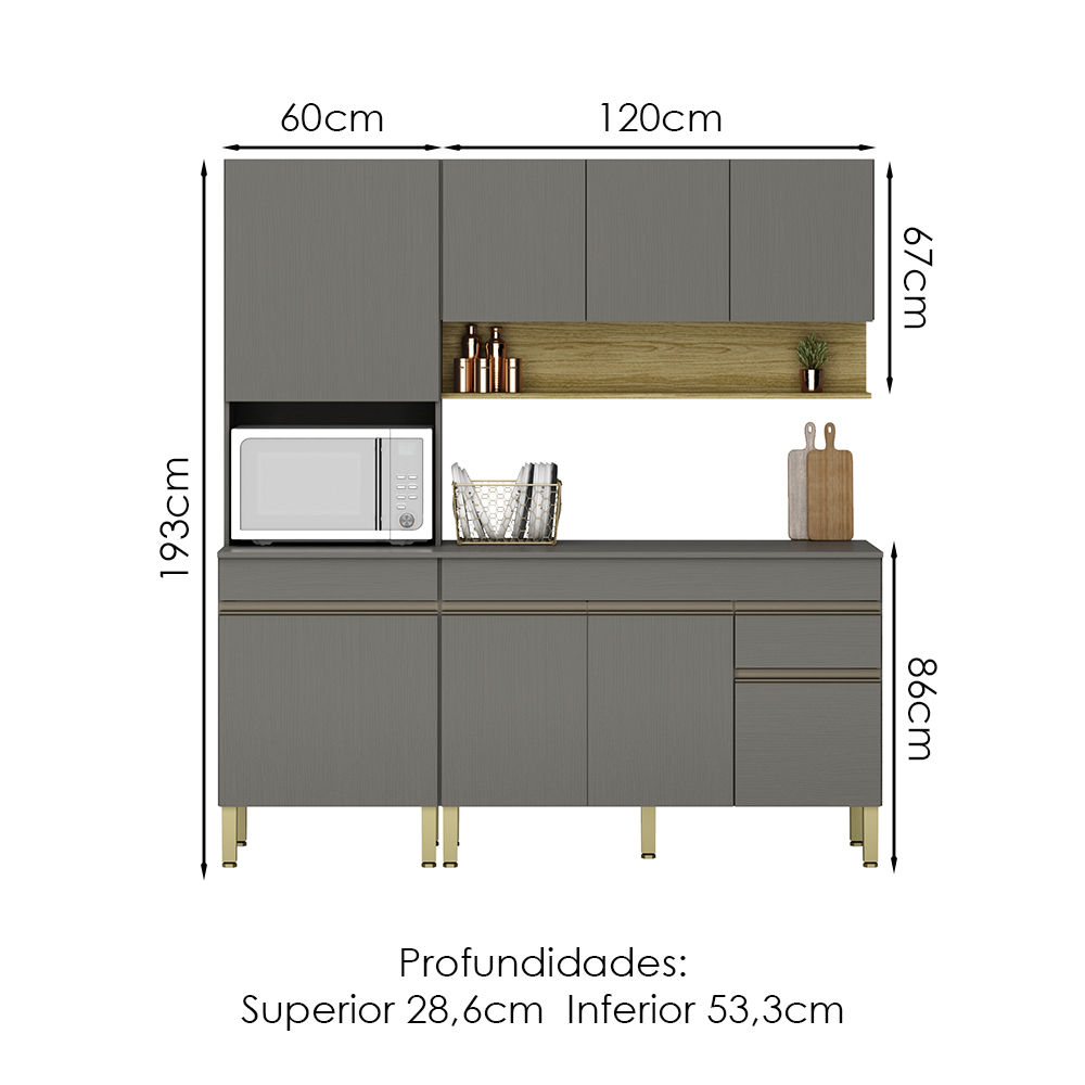Cozinha Modulada 3 Pecas Line Gris Cp Freijo KTP