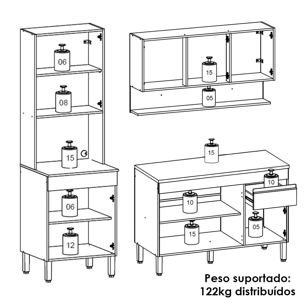 Cozinha Modulada 3 Pecas Line Gris Cp Freijo KTP