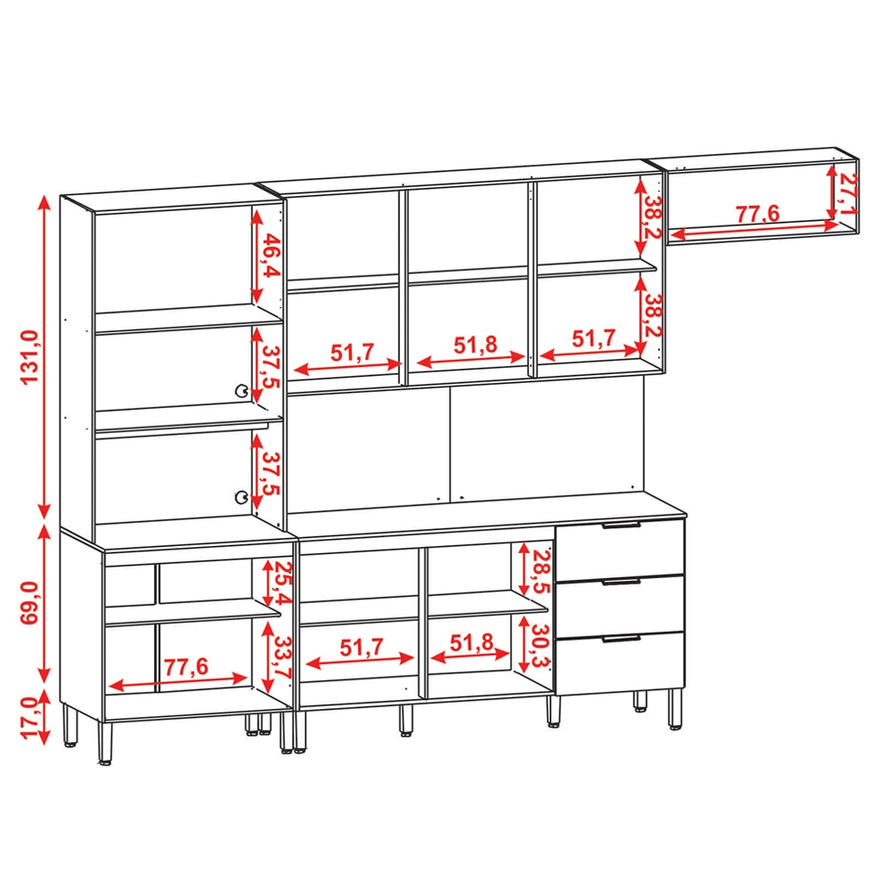 Cozinha Modulada 320cm 10 Portas 2995 Freijo Vanilla Ripado KTP