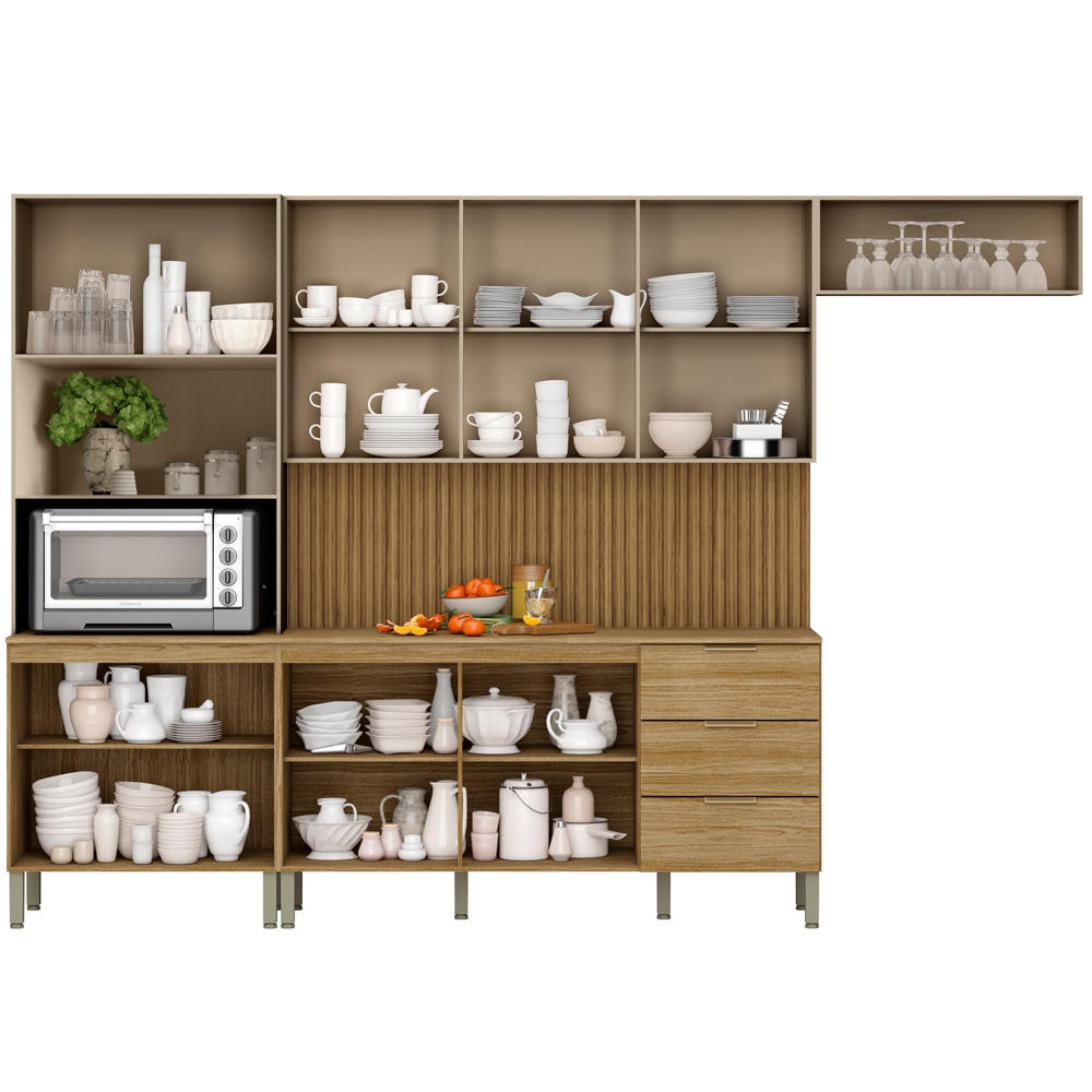 Cozinha Modulada 320cm 10 Portas 2995 Freijo Vanilla Ripado KTP