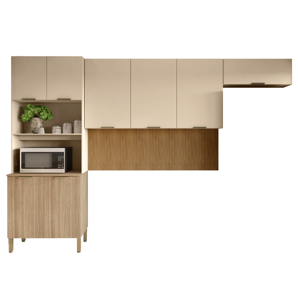 Cozinha Modulada 320cm 8 Portas 2982 Freijo Vanilla Ripado KTP