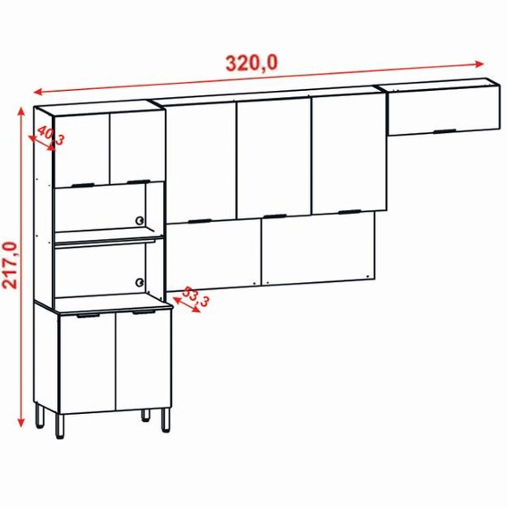 Cozinha Modulada 320cm 8 Portas 2982 Freijo Vanilla Ripado KTP