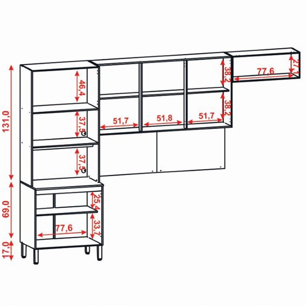 Cozinha Modulada 320cm 8 Portas 2982 Freijo Vanilla Ripado KTP