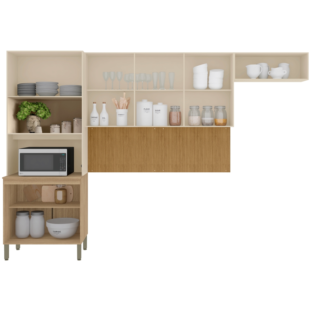 Cozinha Modulada 320cm 8 Portas 2982 Freijo Vanilla Ripado KTP