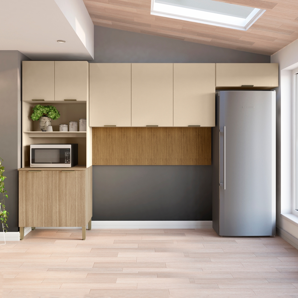 Cozinha Modulada 320cm 8 Portas 2982 Freijo Vanilla Ripado KTP