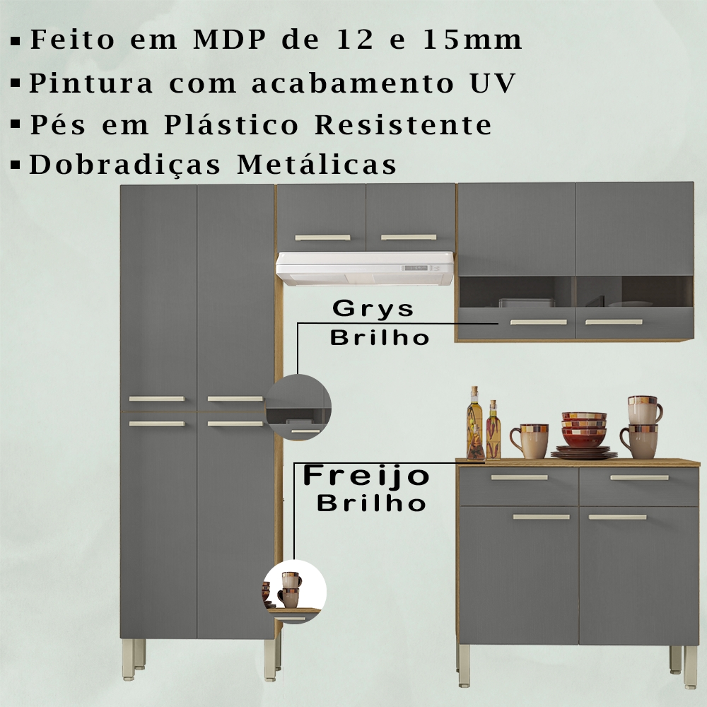 Cozinha Modulada 4 Peças 222cm 2936 Freijo Gris KTP