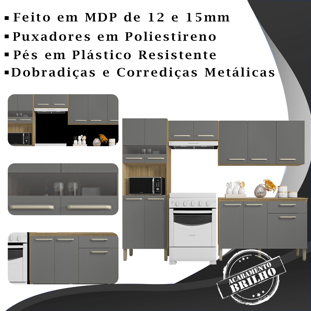 Cozinha Modulada 4 Peças 250cm 2918 Freijo Gris KTP