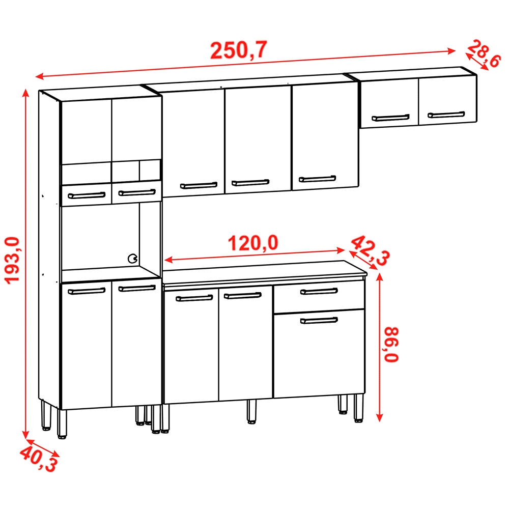 Cozinha Modulada 4 Peças 250cm 2918 Freijo Gris KTP