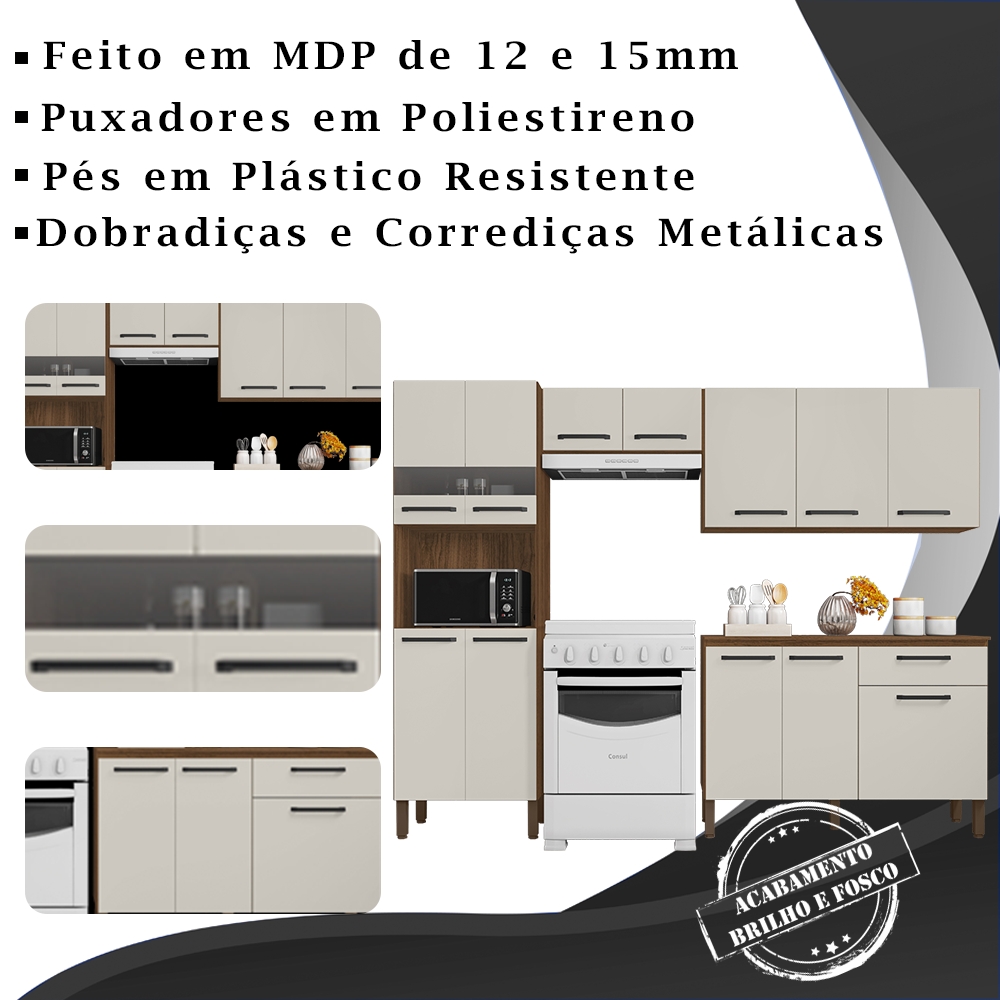 Cozinha Modulada 4 Peças 250cm 2918 Nogueira Off White KTP
