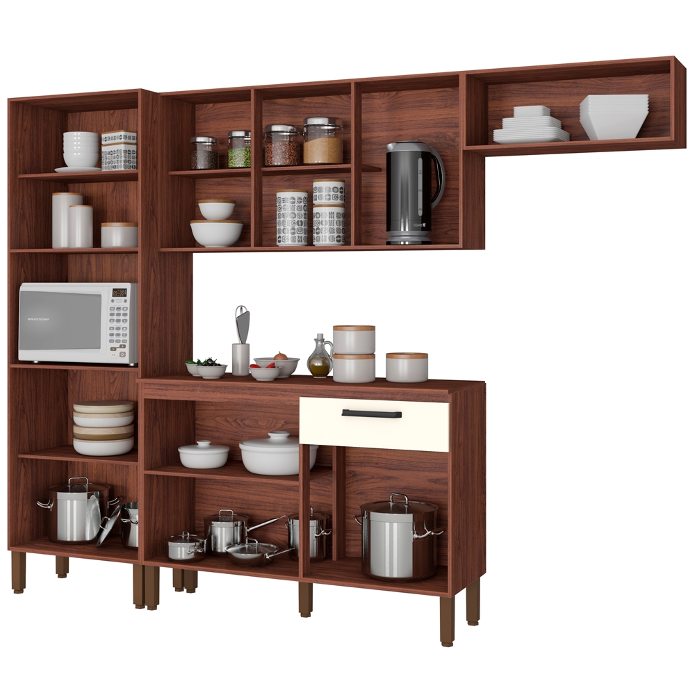 Cozinha Modulada 4 Peças 250cm 2918 Nogueira Off White KTP