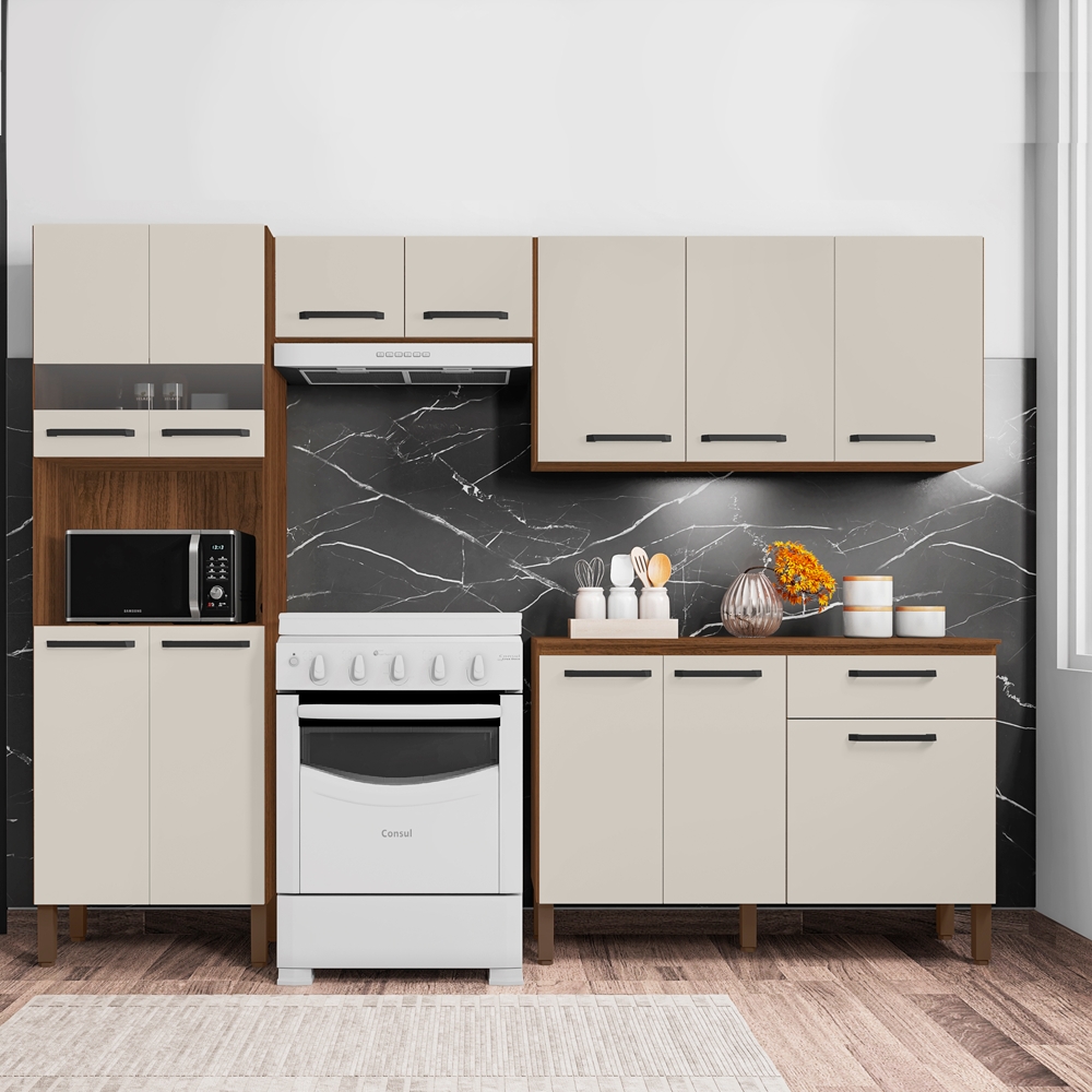 Cozinha Modulada 4 Peças 250cm 2918 Nogueira Off White KTP