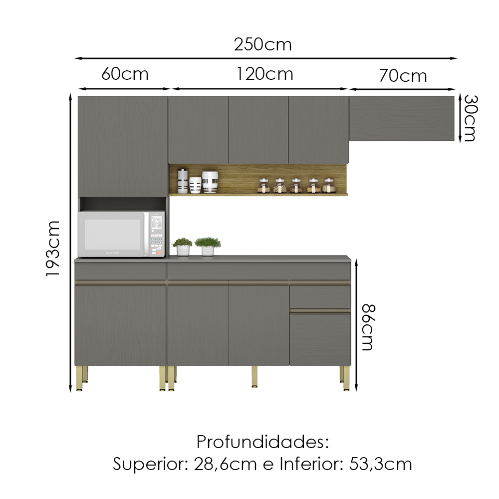 Cozinha Modulada 4 Pecas Balcao Com Tampo Line Gris Cp Freijo KTP