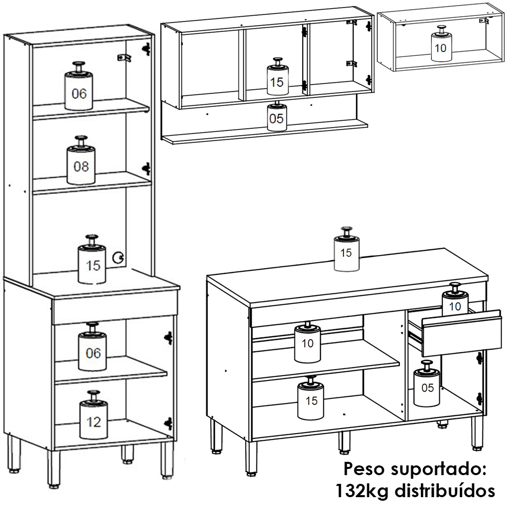 Cozinha Modulada 4 Pecas Balcao Com Tampo Line Gris Cp Freijo KTP