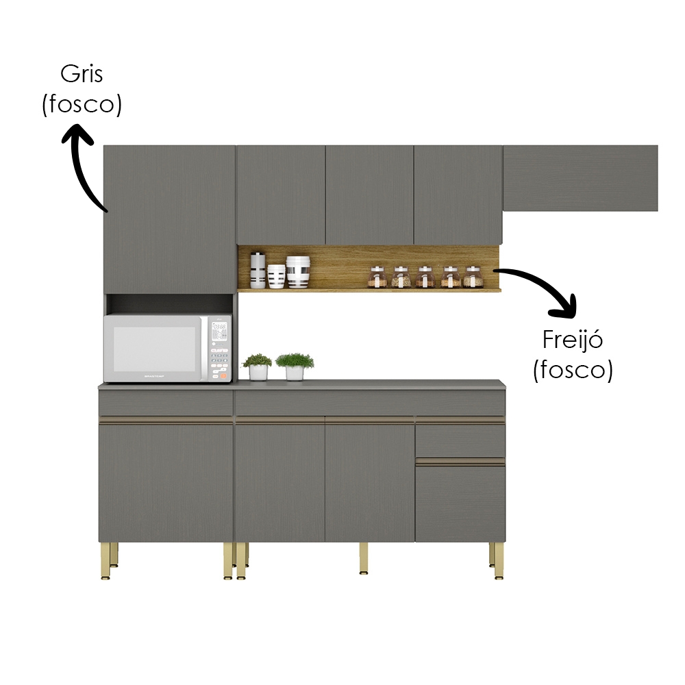 Cozinha Modulada 4 Pecas Balcao Com Tampo Line Gris Cp Freijo KTP