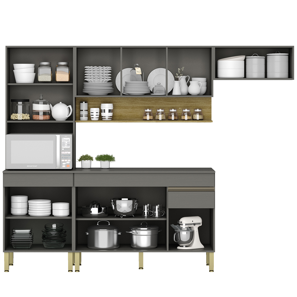 Cozinha Modulada 4 Pecas Balcao Com Tampo Line Gris Cp Freijo KTP