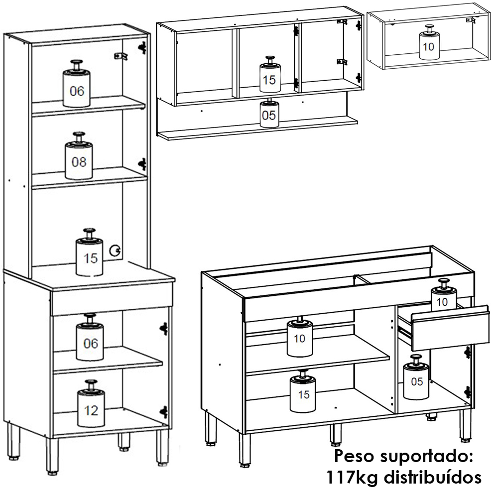 Cozinha Modulada 4 Pecas Balcao Pia Line Gris Cp Freijo KTP
