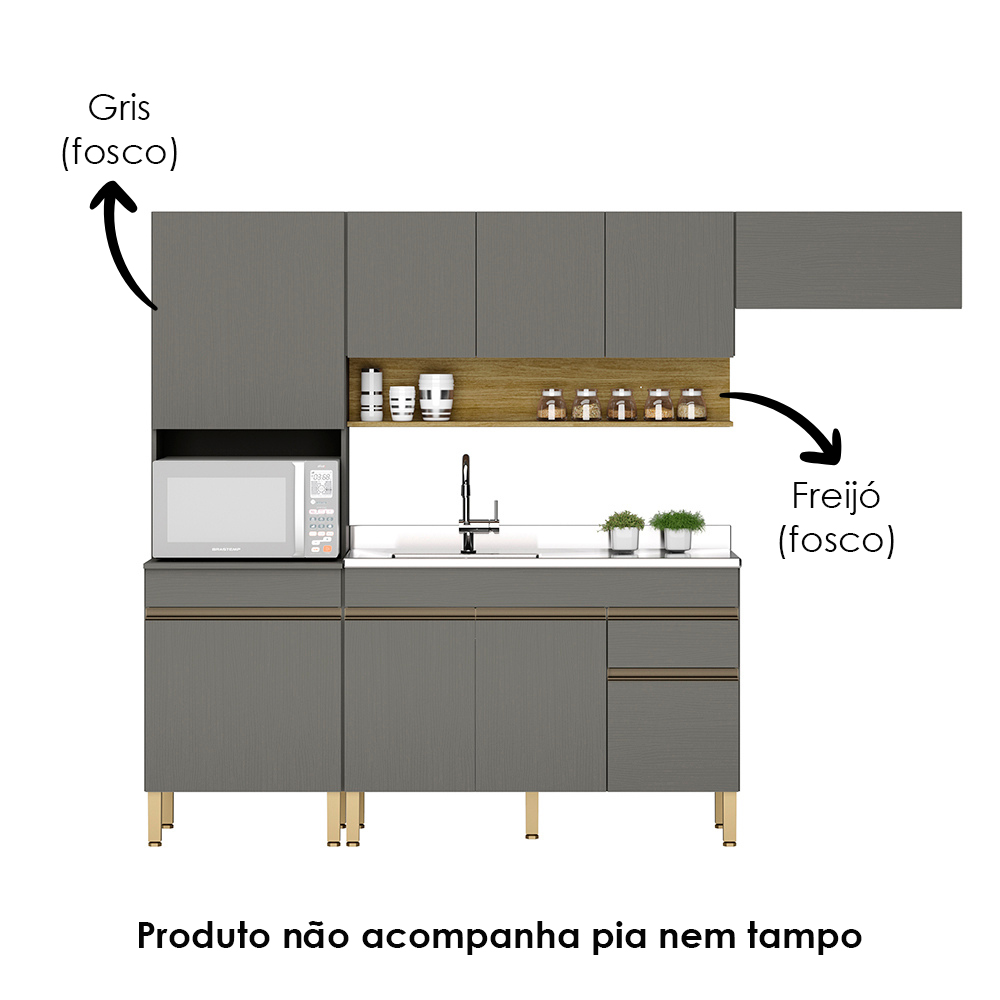 Cozinha Modulada 4 Pecas Balcao Pia Line Gris Cp Freijo KTP