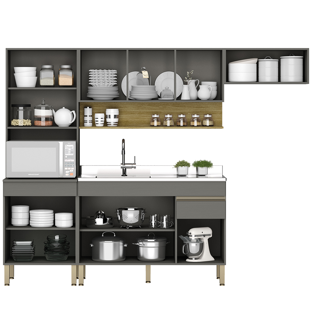 Cozinha Modulada 4 Pecas Balcao Pia Line Gris Cp Freijo KTP