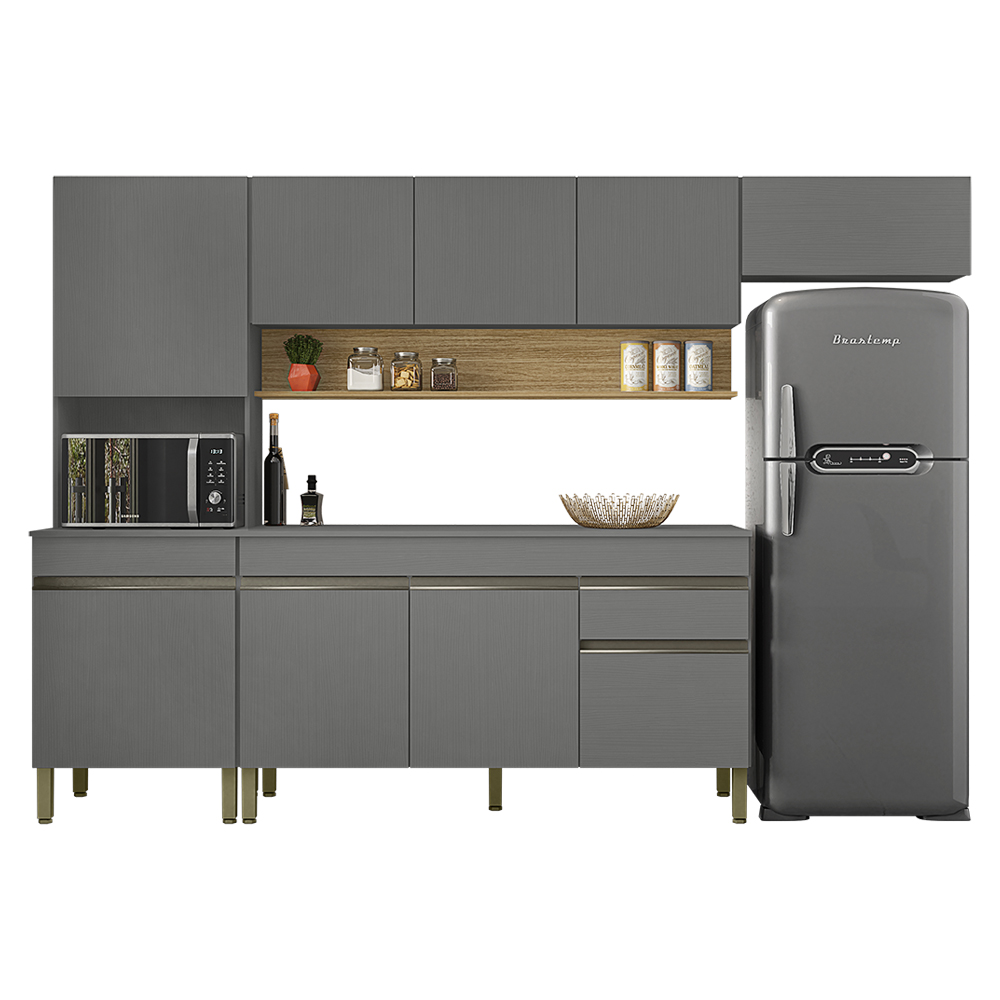 Cozinha Modulada 4 Pecas Com Balcao Tampo Line Gris Cp Freijo KTP