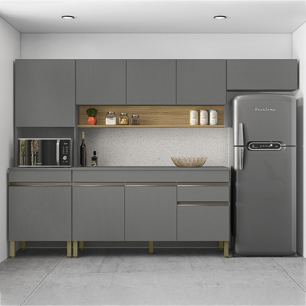 Cozinha Modulada 4 Pecas Com Balcao Tampo Line Gris Cp Freijo KTP