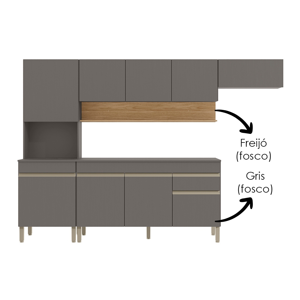 Cozinha Modulada 4 Pecas Com Balcao Tampo Line Gris Cp Freijo KTP