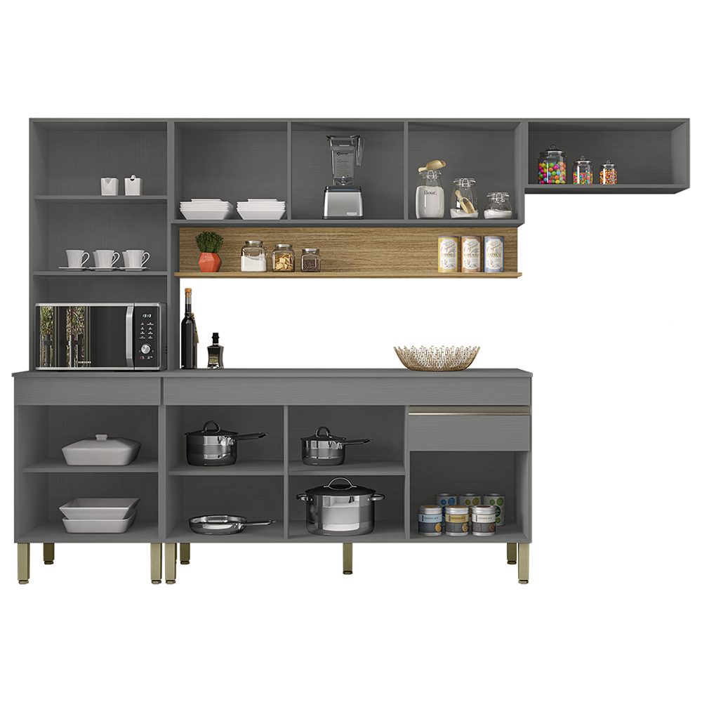 Cozinha Modulada 4 Pecas Com Balcao Tampo Line Gris Cp Freijo KTP