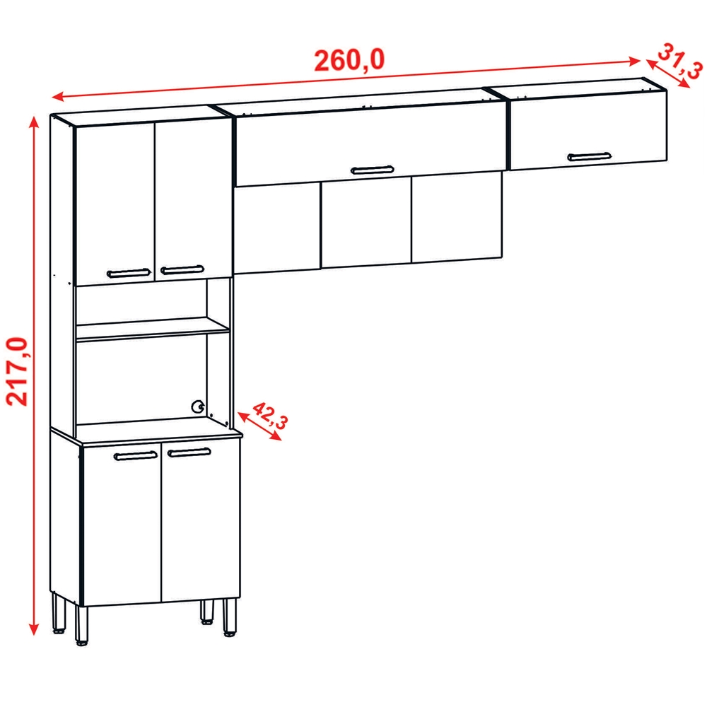 Cozinha Modulada 6 portas 2972 Freijo Vanilla Ripado KTP