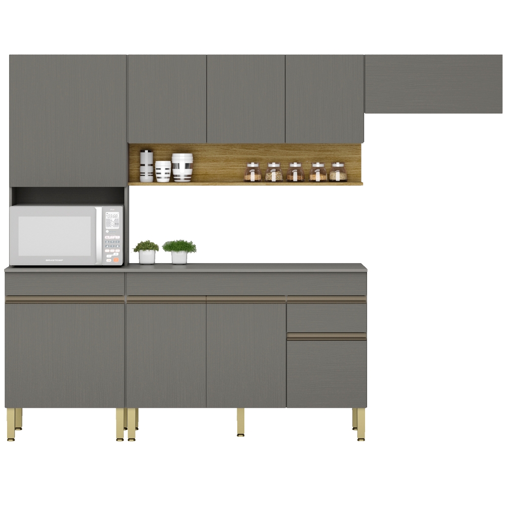 Cozinha modulada 250cm 9 Portas 2992 Gris KTP