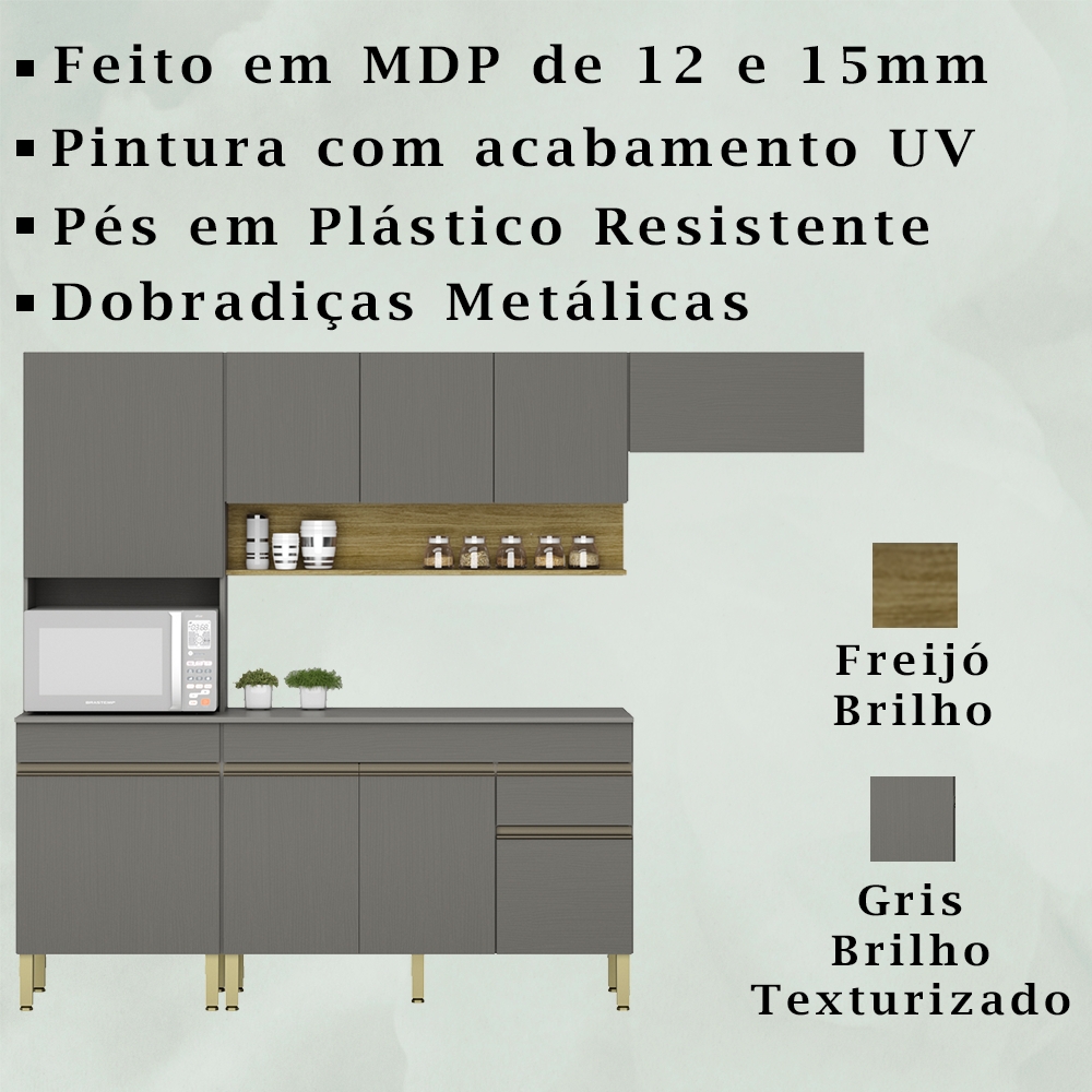 Cozinha modulada 250cm 9 Portas 2992 Gris KTP