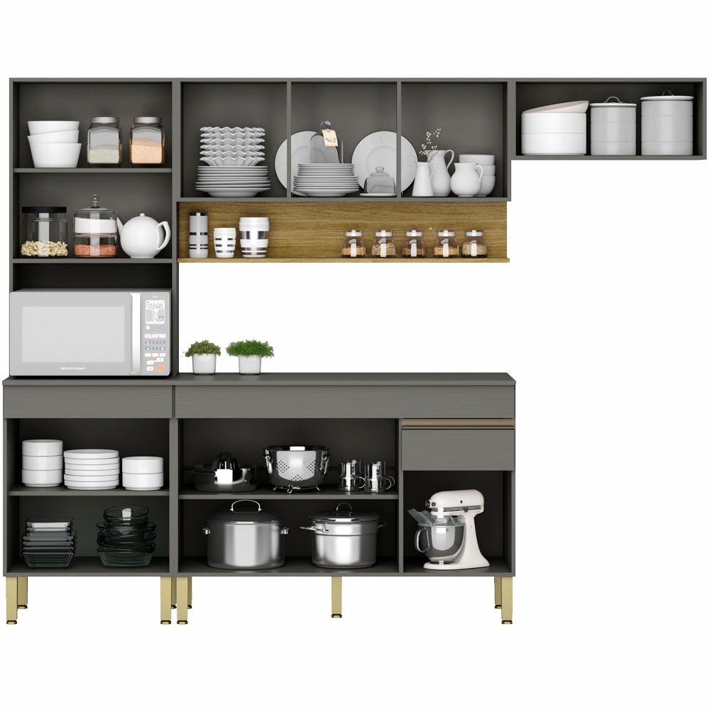 Cozinha modulada 250cm 9 Portas 2992 Gris KTP