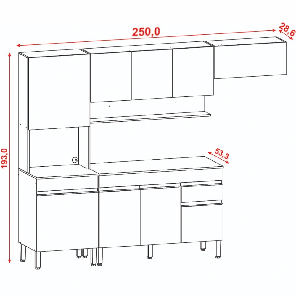 Cozinha modulada 250cm 9 Portas 2992 Supremo KTP