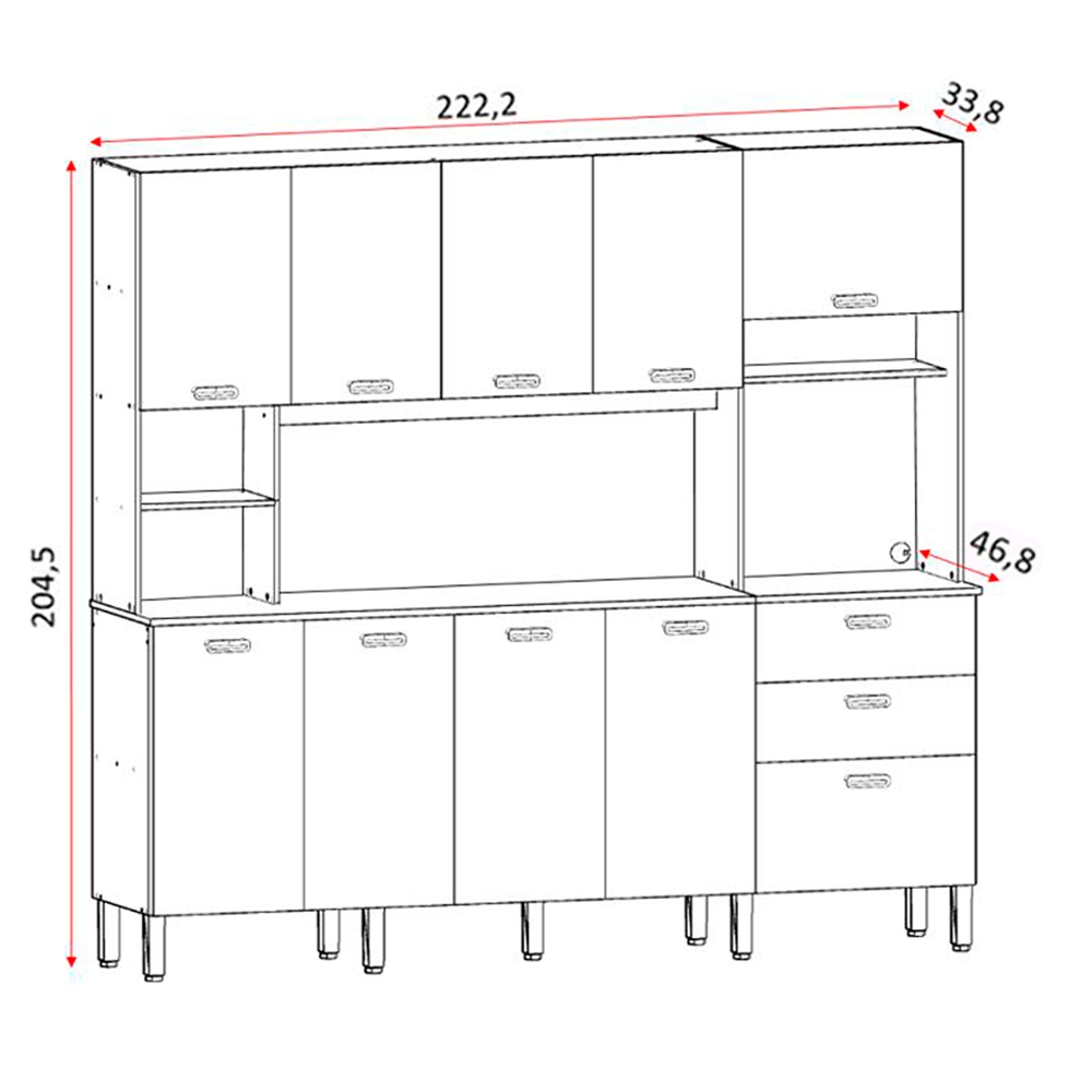 Kit Armario Cozinha 10 Portas 2983 Freijo Vanilla KTP