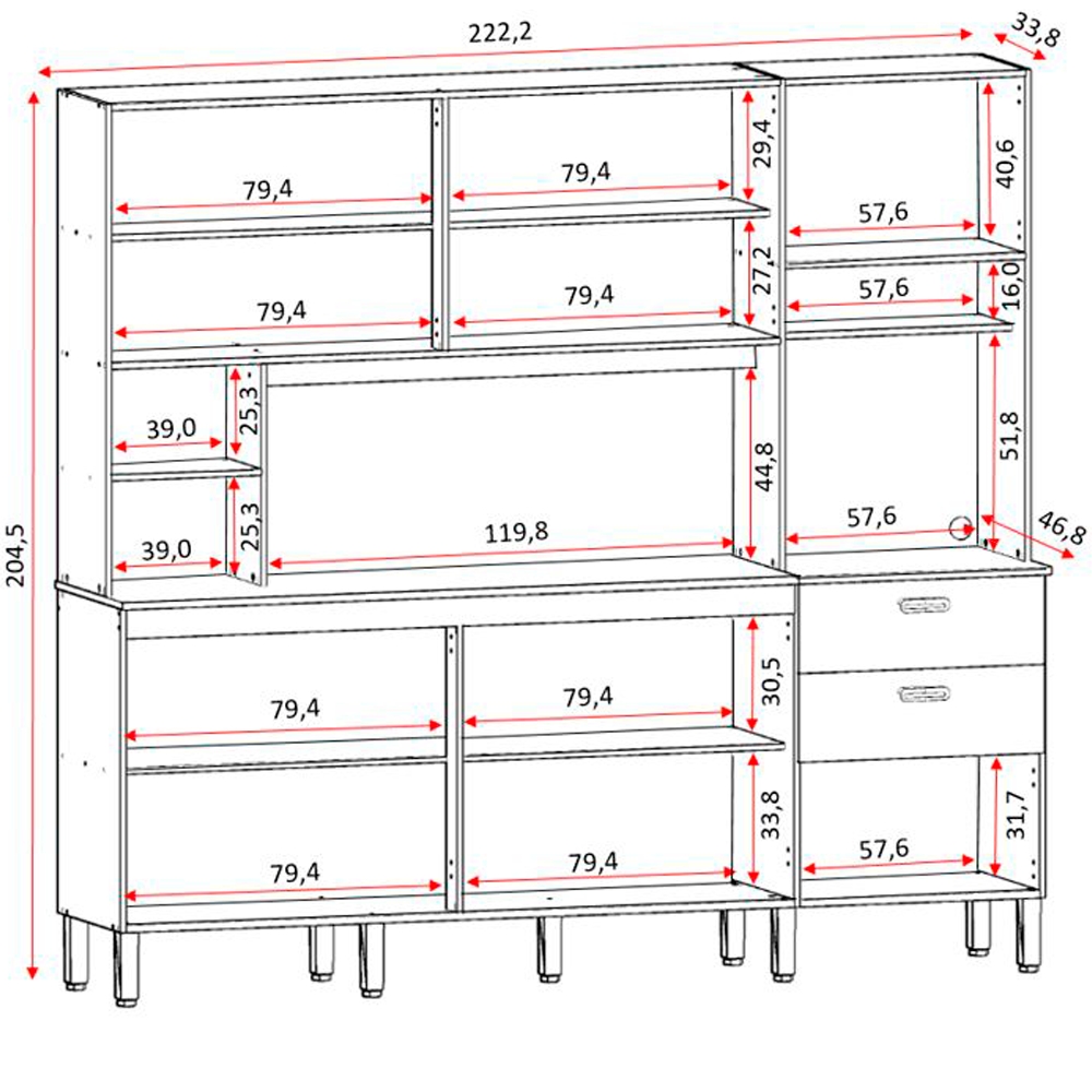 Kit Armario Cozinha 10 Portas 2983 Freijo Vanilla KTP