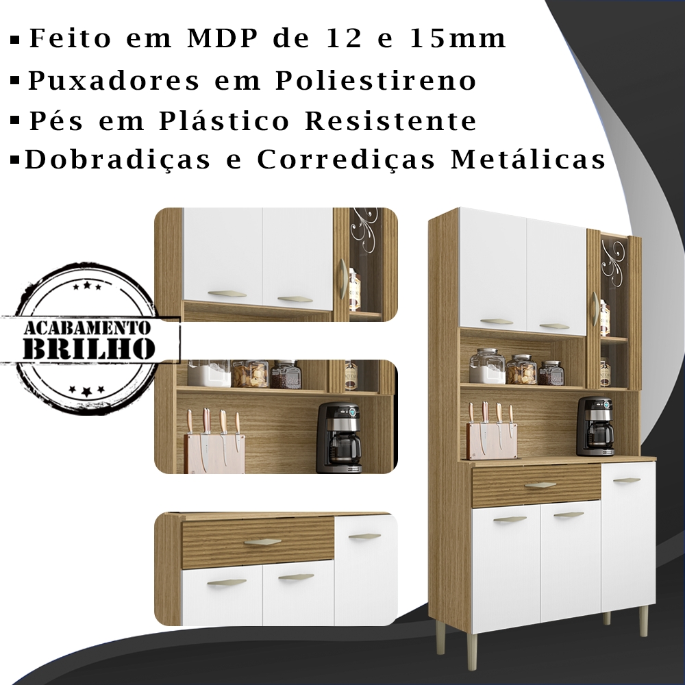 Kit Armario Cozinha 6 Portas 196GD Freijo Supremo Ripado KTP