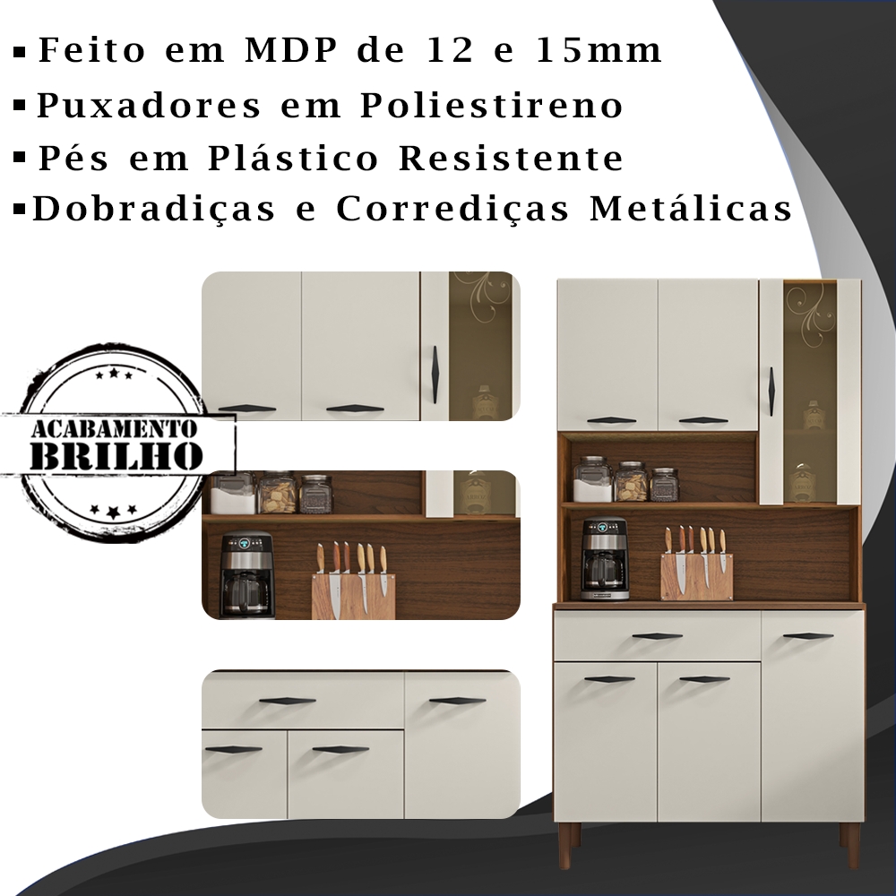 Kit Armario Cozinha 6 Portas 196GD Nogueira Off White KTP