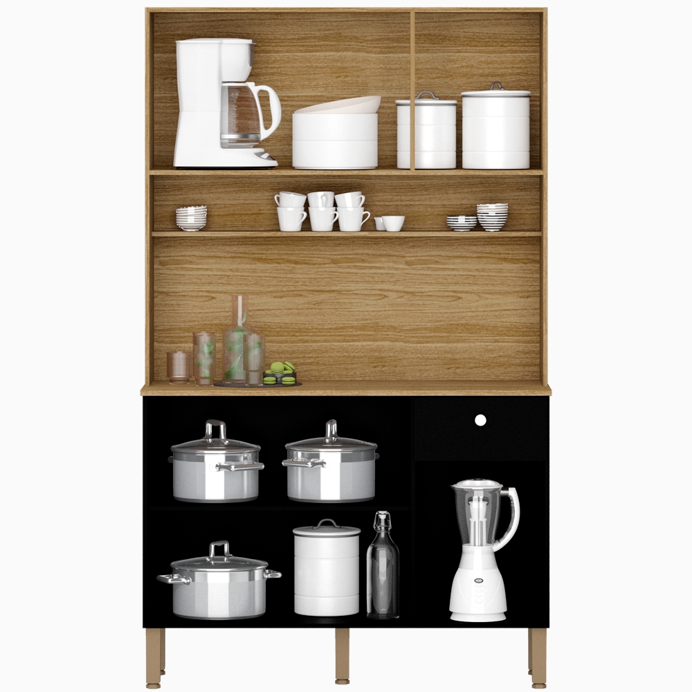 Kit Armario Cozinha 6 Portas 2491 Freijo Nero Ripado KTP