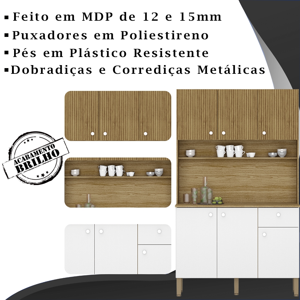Kit Armario Cozinha 6 Portas 2491 Freijo Supremo Ripado KTP
