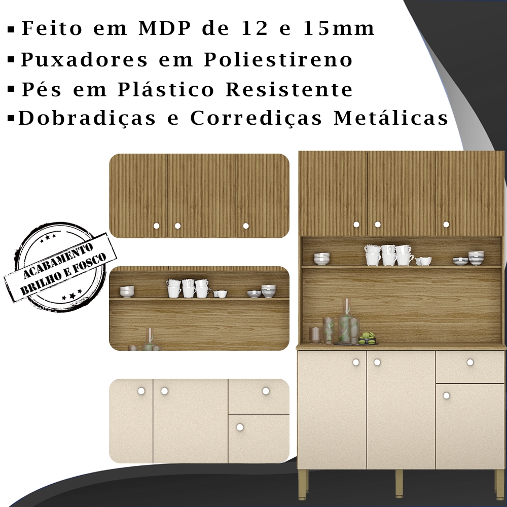 Kit Armario Cozinha 6 Portas 2491 Freijo Vanilla Ripado KTP