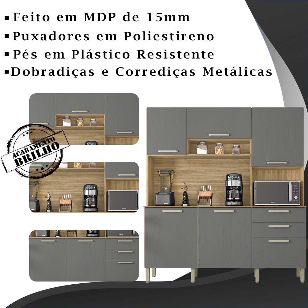 Kit Armario Cozinha 6 Portas 2919 Freijo Gris KTP
