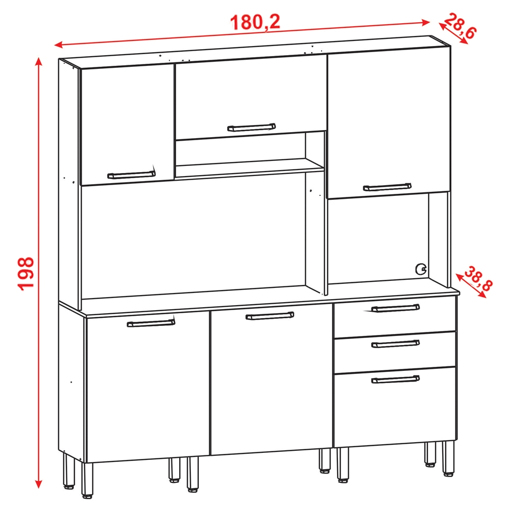 Kit Armario Cozinha 6 Portas 2919 Freijo Gris KTP