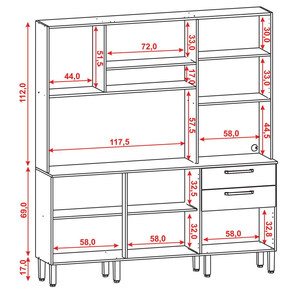 Kit Armario Cozinha 6 Portas 2919 Freijo Gris KTP