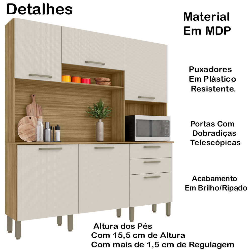Kit Armario Cozinha 6 Portas 2919 Freijo Soft KTP