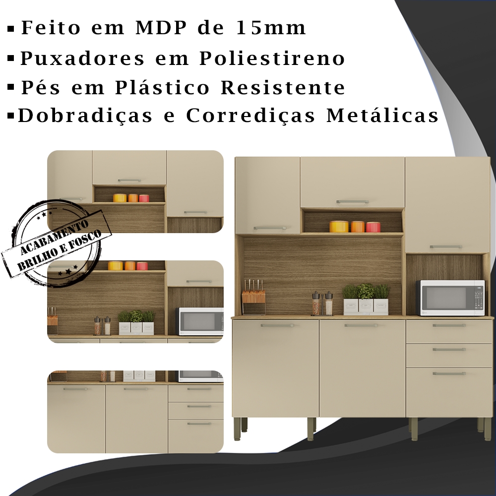 Kit Armario Cozinha 6 Portas 2919 Freijo Vanilla KTP