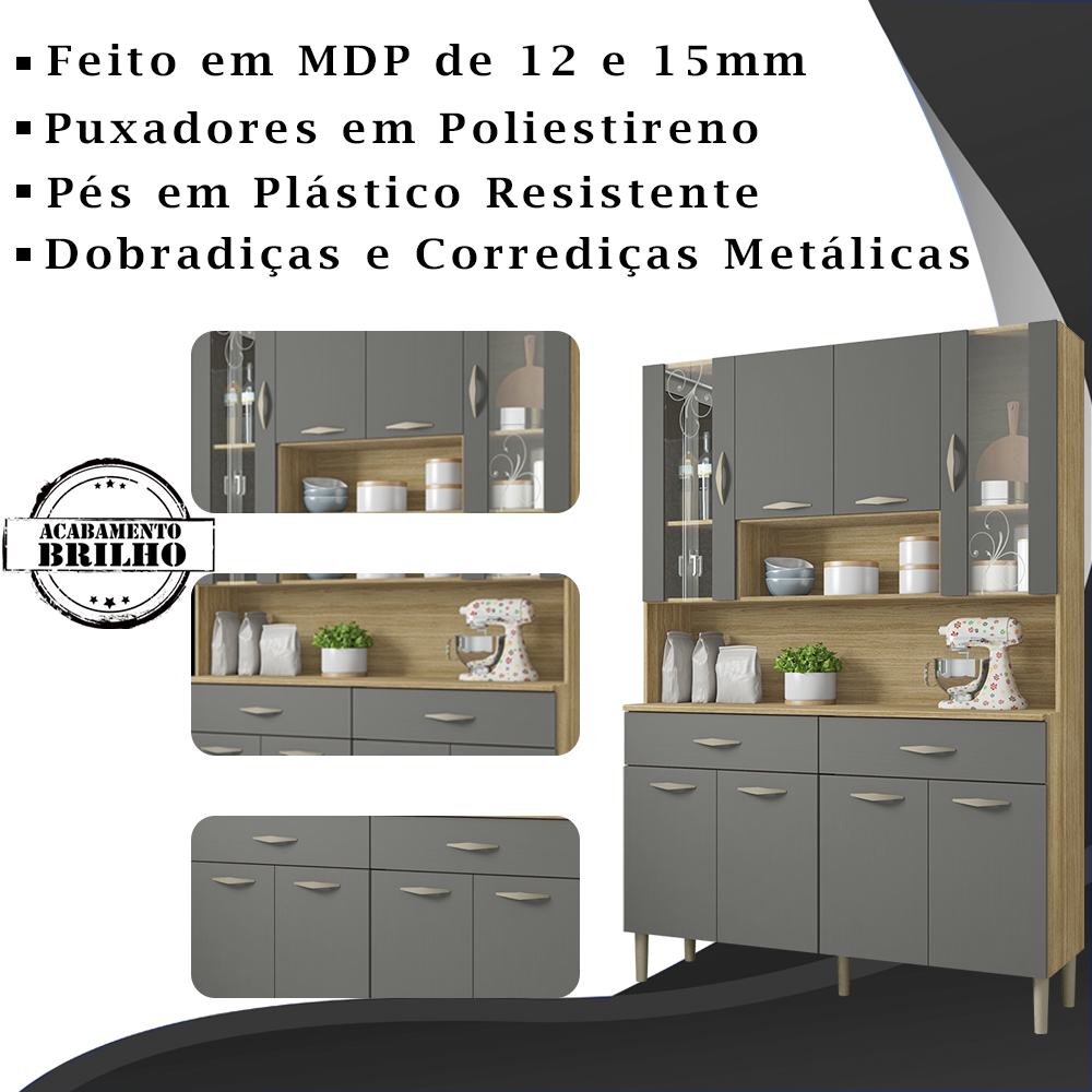 Kit Armario Cozinha 8 Portas 197GD Freijo Gris KTP