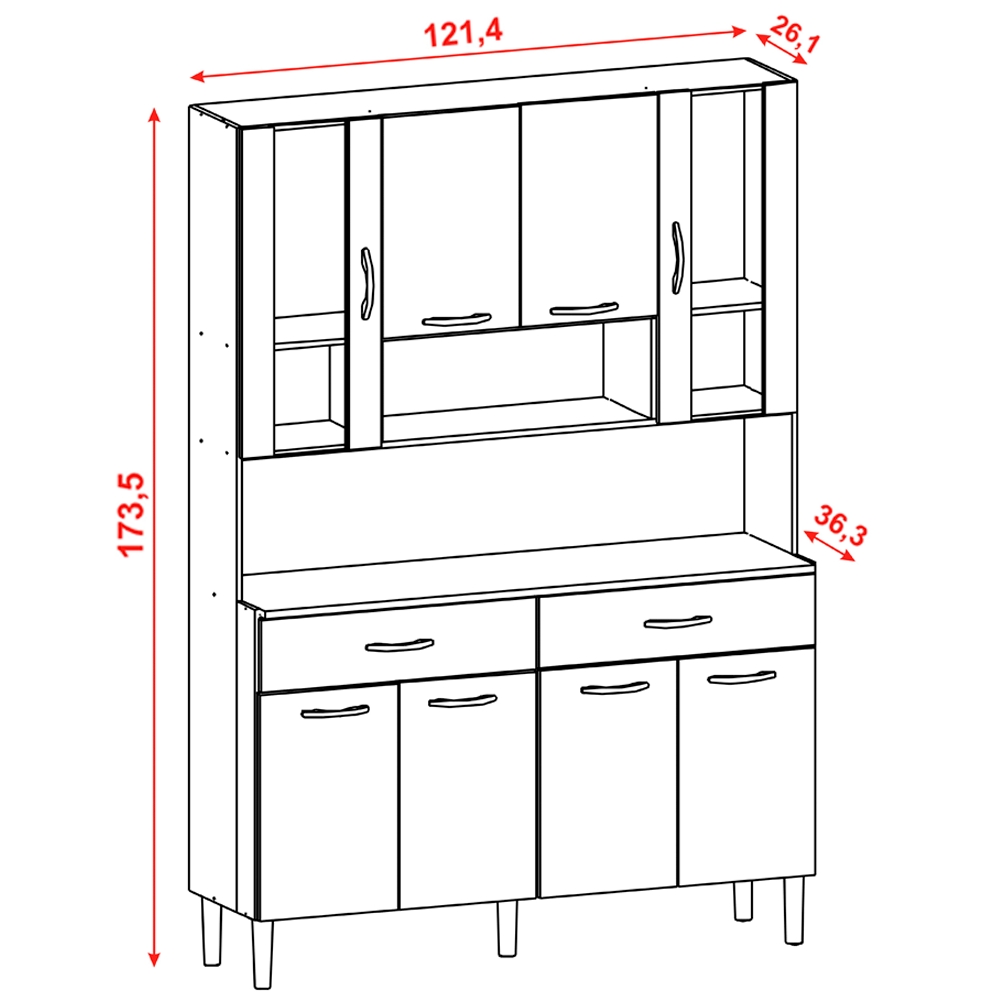 Kit Armario Cozinha 8 Portas 197GD Freijo Gris KTP