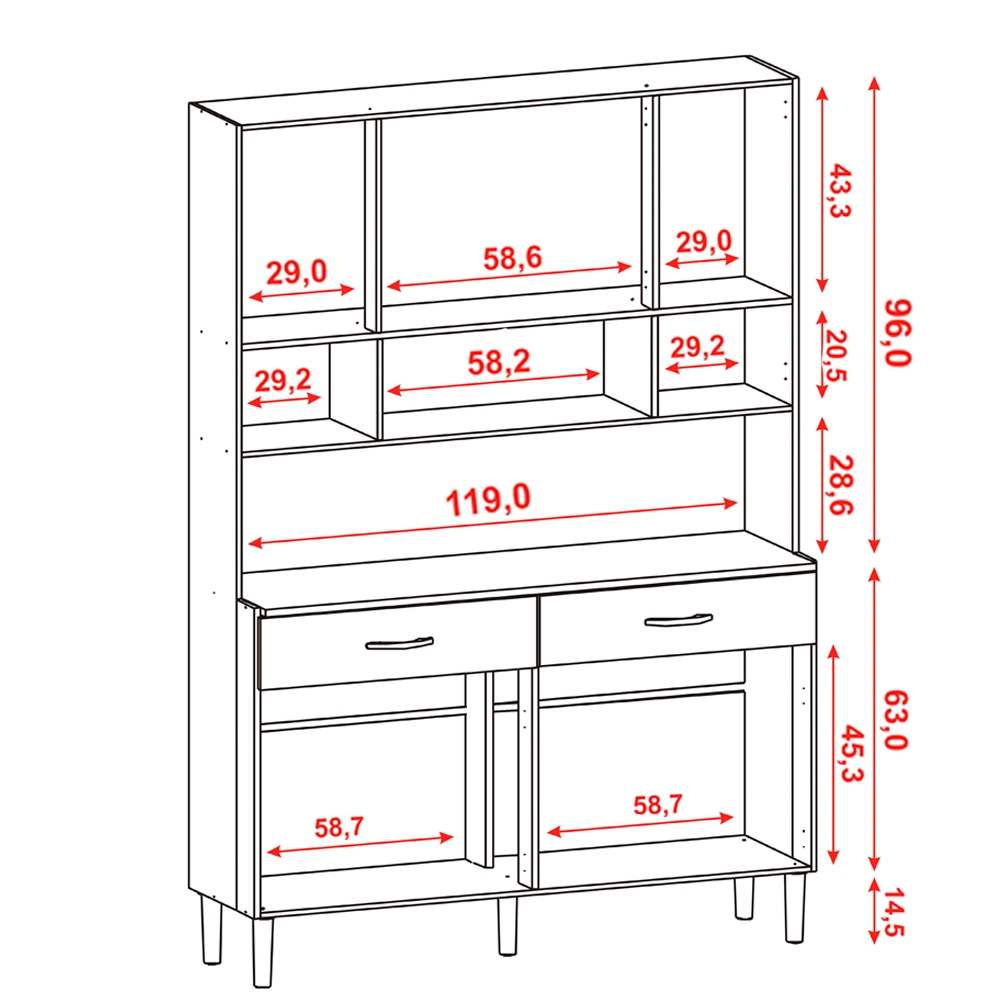 Kit Armario Cozinha 8 Portas 197GD Freijo Gris KTP
