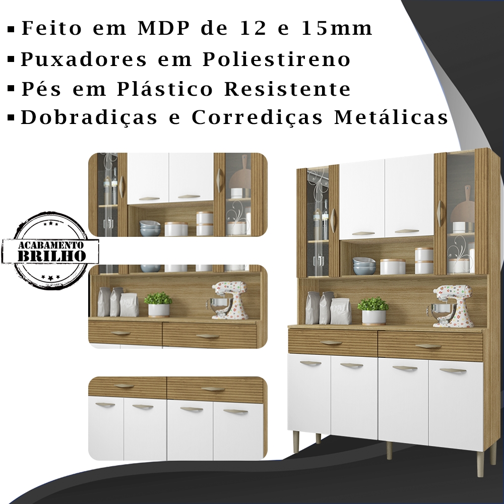 Kit Armario Cozinha 8 Portas 197GD Freijo Supremo Ripado KTP