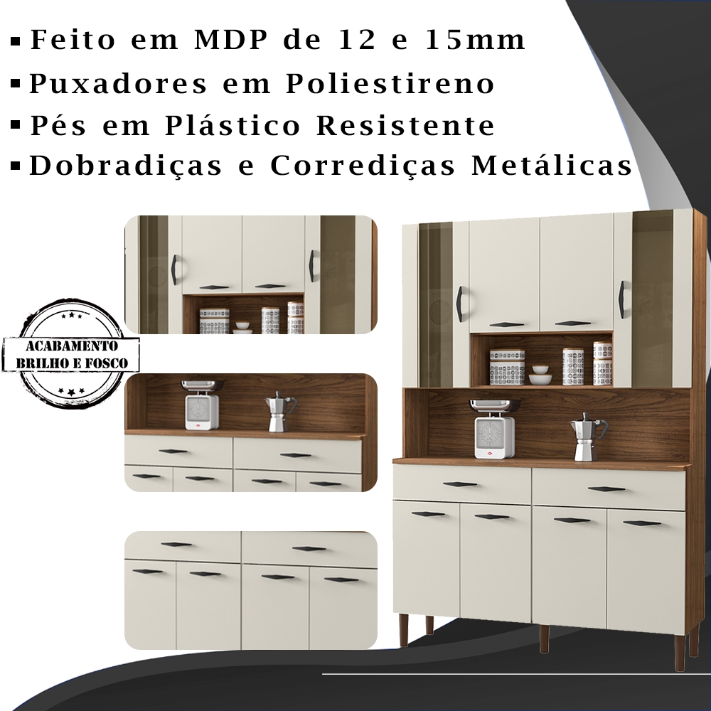 Kit Armario Cozinha 8 Portas 197GD Nogueira Off White  KTP